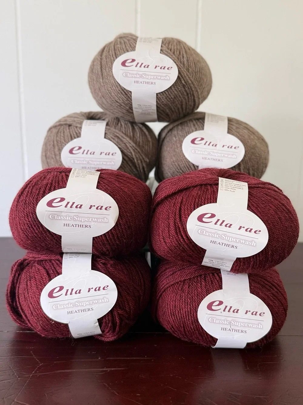 (7) Ella Rae Classic Heathers - Shadow/Cherrywood, 100% wool, *Sweater Quantity*